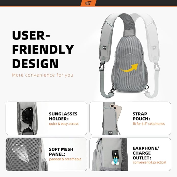 SKYSPER Sling Bag RFID Crossbody Sling Backpack Cross Body Shoulder Bag Travel Hiking Daypack for