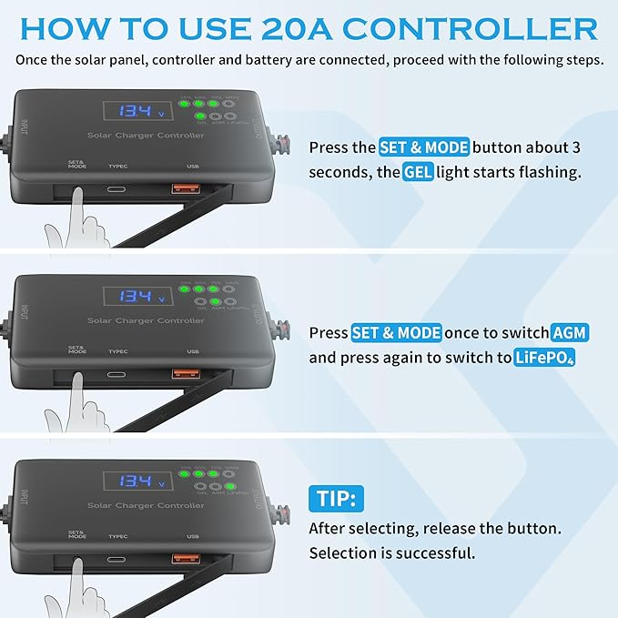 Solar Panel Charger Kit: 100W 12V Solar Panel with 20A Solar Charge Controller, Monocrystalline