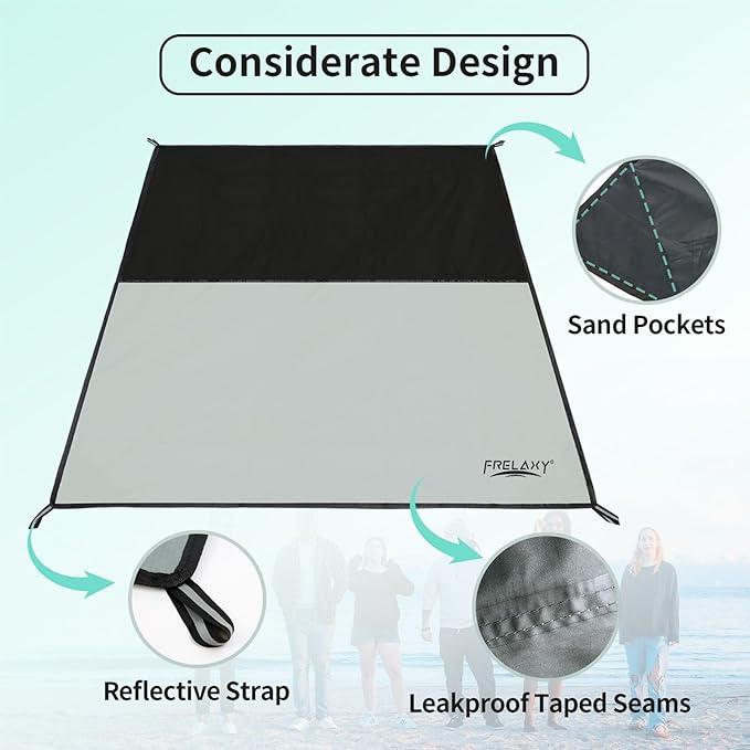 Frelaxy Pocket Picnic Blanket, Waterproof Sandproof Beach Mat, Compact Camping Tarp for Festivals