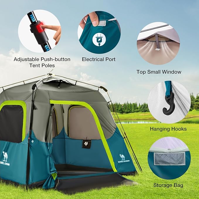 CAMEL CROWN Instant Tents for Camping 4-6 Person Tent Waterproof Easy Setup Sets Up in 60 Seconds