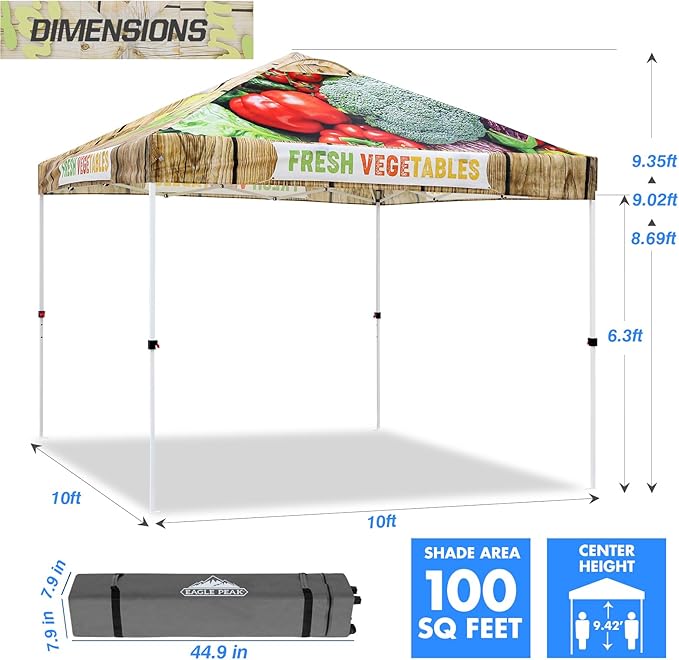 EAGLE PEAK Pop Up Canopy Tent with Wheeled Carry Bag, 8 Stakes, 4 Ropes, 4 Weight Bags, Easy Set Up