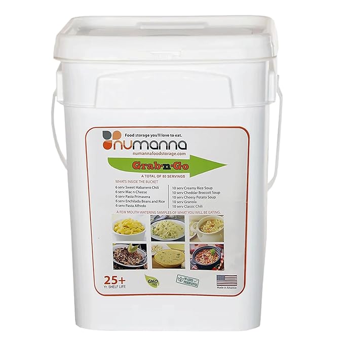 Numanna Grab-n-Go Bucket 80 Servings, 12 lbs | Freeze-Dried Premade Meals | 25+ Year Shelf Life |