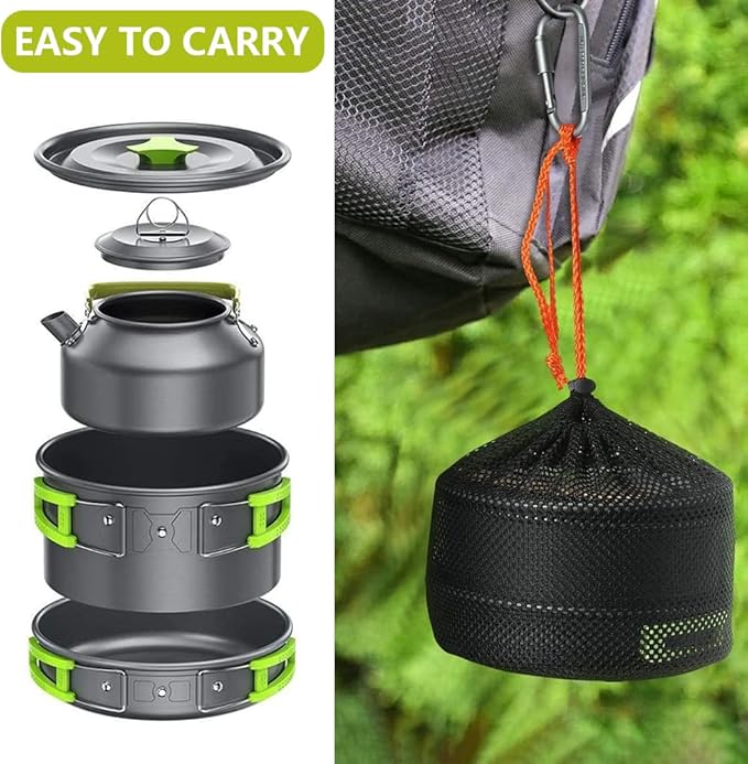 aiGear 3pcs Camping Cookware Mess Kit, Non-Stick Camping Pan Pot Kettle, Lightweight Aluminum