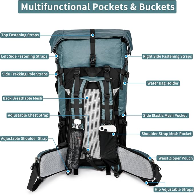 Hiking Backpack,40L to 50L Extra Large Capacity Hiking Bag,Internal Frame Camping Backpack,Upgraded