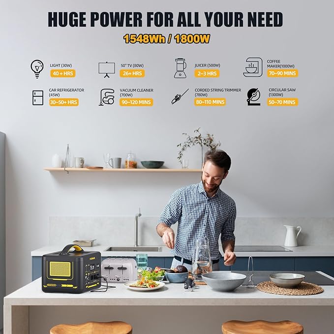 VTOMAN Jump 1800 Portable Power Station, 1548Wh LiFePO4 Solar Generator 1800W (Peak 3600W)