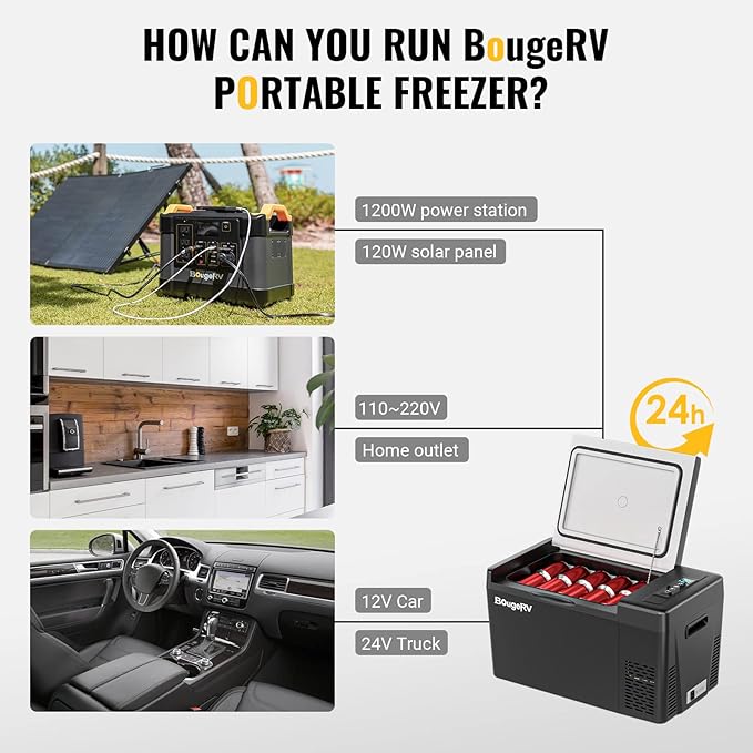BougeRV 12 Volt Refrigerator 12V Car Fridge 23 Quart Portable Freezer Compressor Cooler 12/24V DC