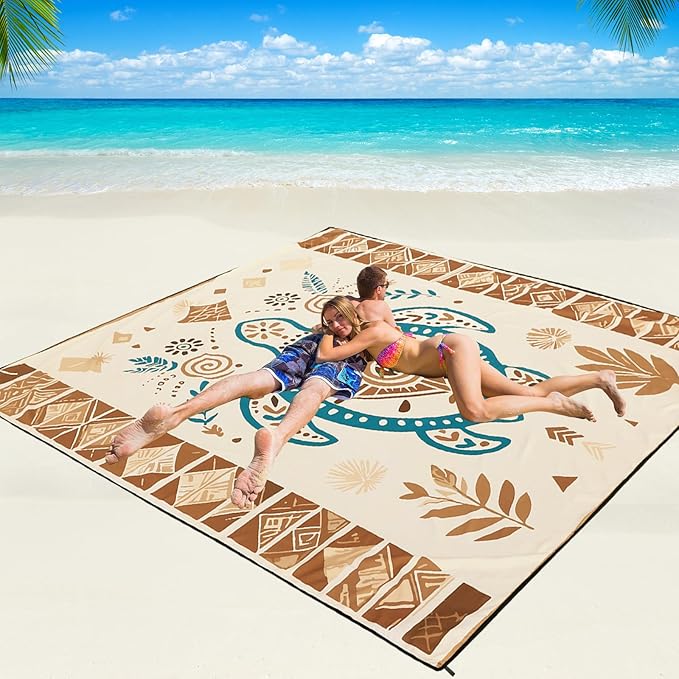 Beach Blanket Waterproof Sandproof Beach Mat 79" X 83"/10'x9'for 2-8 Adults Quick Drying Outdoor