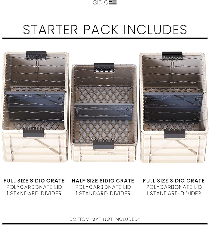 SIDIO CRATE Starter Pack - Two Full Size and One Half Size SidioCrate, Stackable Outdoor Organizer