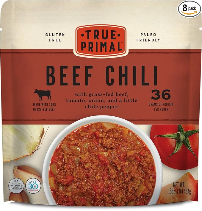 True Primal Beef Chili 8-pack, No beans, Ready to eat, Gluten free, Paleo, Grass-fed beef, Whole30