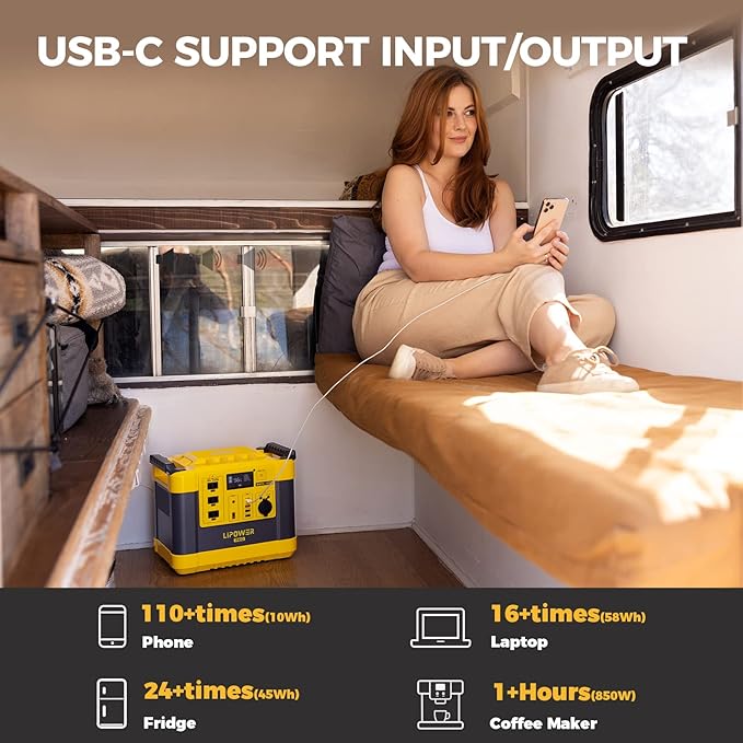 Lipower Solar Generator, 1120Wh Power Station 3 * 1000W AC Outlets(2000W peak), 60W USB-C Output