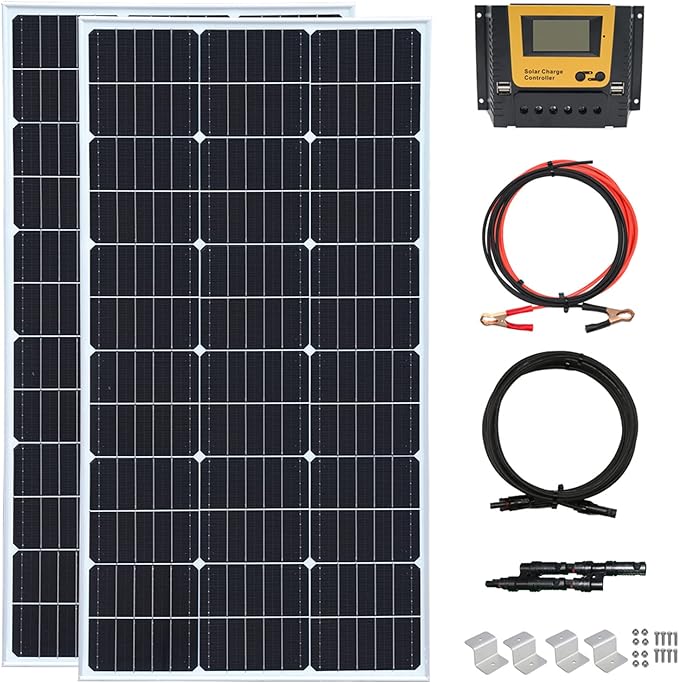 200 Watt 12Volt/24Volt Solar Panel Kit 2X100W Monocrystalline Module 20A Charge Controller for RV