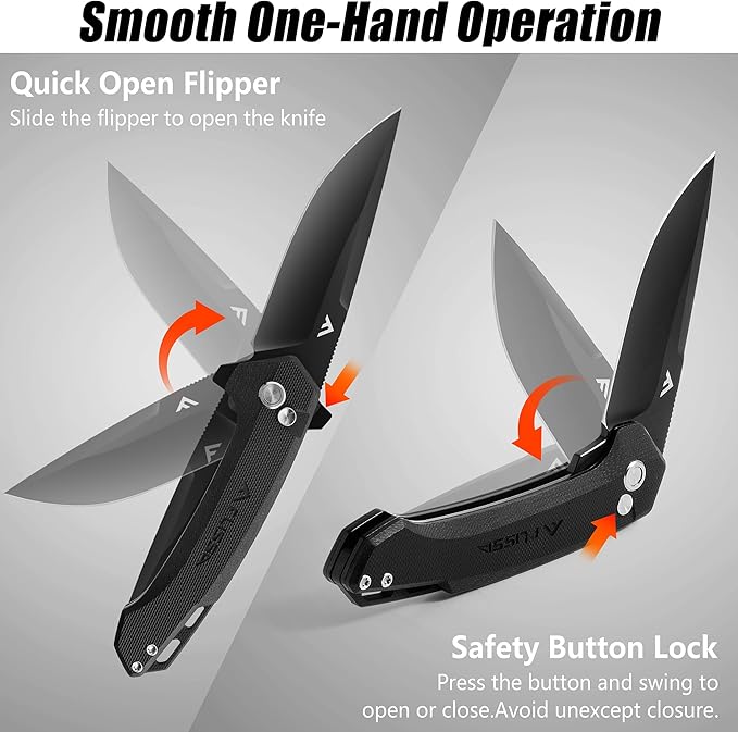 FLISSA Pocket Folding Knife, 3.2??D2 Blade G10 Handle EDC Knife with Button Lock and Pocket Clip