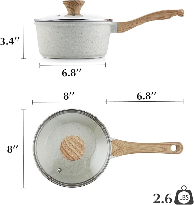 SENSARTE White Ceramic Nonstick Saucepan with Lid 2.5 Quarts, Medium Cooking Pot with Stay Cool