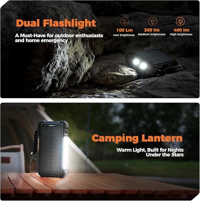 BLAVOR Solar Power Bank 20000mAh/74000mWh Built-in Cables, Wireless Charger for Apple Watch, 20W
