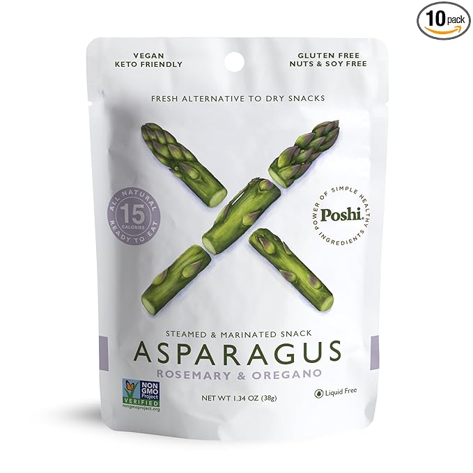 POSHI Marinated Asparagus Cuts Snack Pack | Rosemary + Oregano | Keto, Vegan, Paleo, Non GMO, Low