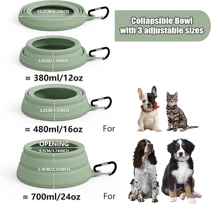 OHMO Spill Proof Collapsible Dog Water Bowl 24oz for Cars, No Splash Portable Bowls for Dog Travel