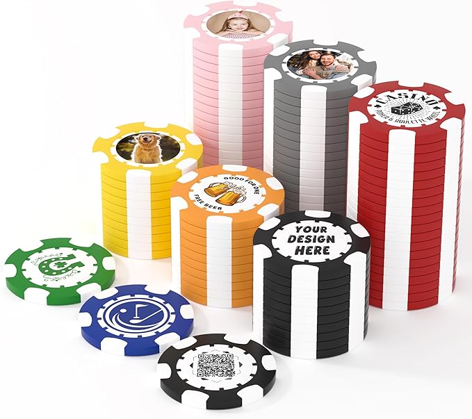 25 Custom Clay Poker Chips, 40mm Heavy 11.5g Casino Sized Personalized Poker Chips with Your Logo