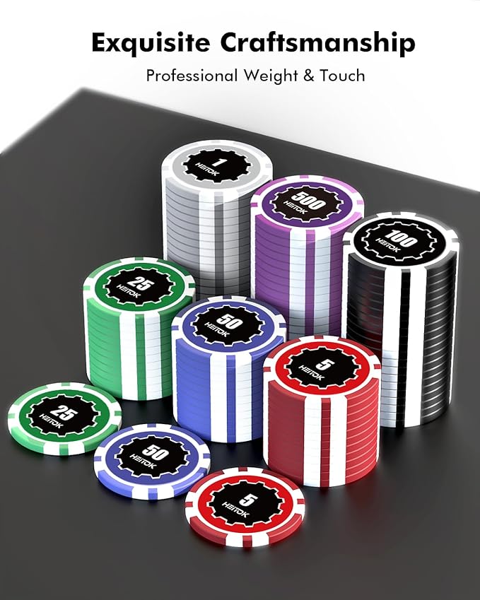Casino Poker Set with Numbered Chips 500-Piece for Card Board Game, 11.5 Gram with Playing Cards