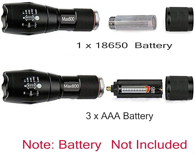 2 Pack LED Tactical Flashlight Water Resistant Military Grade 2000 Lumens 5 Modes Zoom Function
