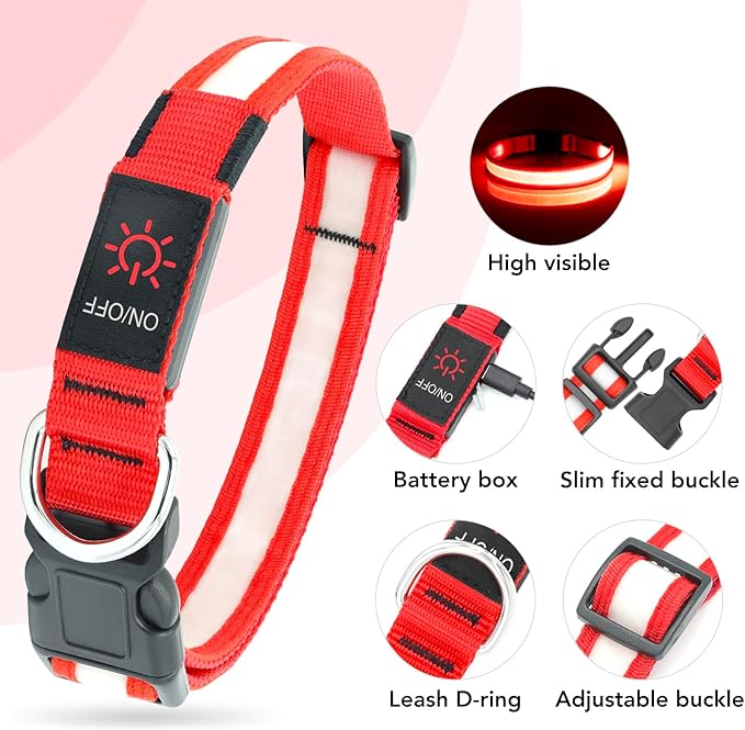 Vizpet LED Dog Collar, Light Up Dog Collar Adjustable USB Rechargeable Super Bright Safety Light
