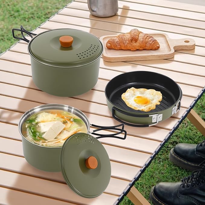 Camping Cookware Set, Camping Cooking Set,304 Stainless Steel Camping Pots &Frying Pan Set,Campfire