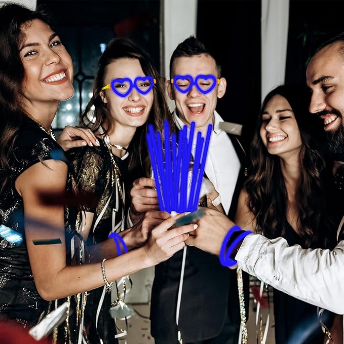 60 Pack 8??Blue Glow Sticks Bulk Bright Glow Sticks with 60 Connectors 20 Heart Glasses Glow In The