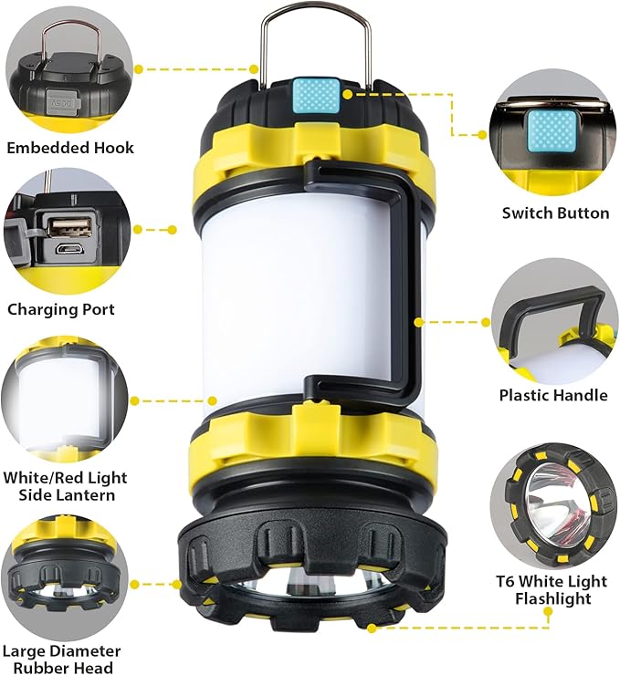 2 Pack Camping Lantern, Outdoor LED Camping Light, Rechargeable Flashlights with 1000LM, 6 Modes