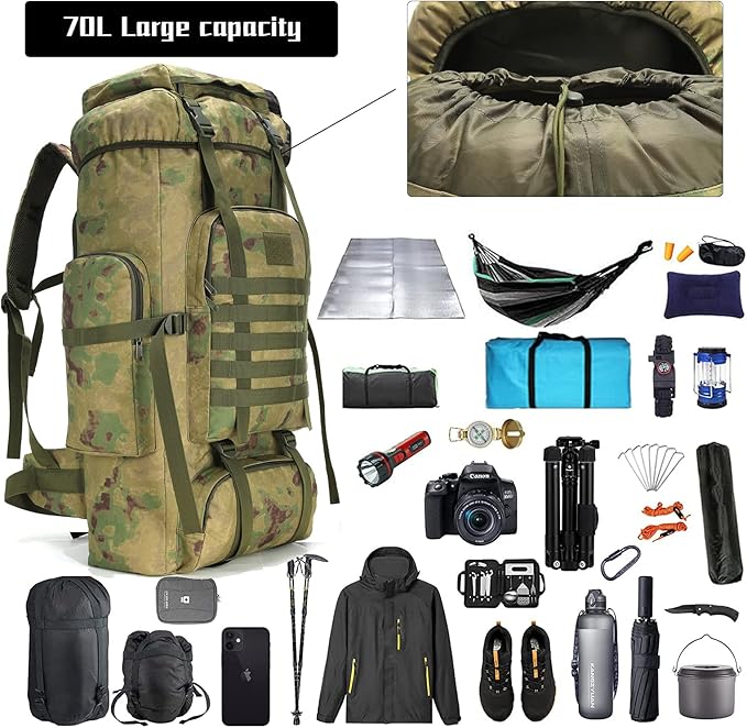Hiking Backpack for Men 70L/100L Camping Backpack Military Rucksack Molle 3 Days Assault Pack for