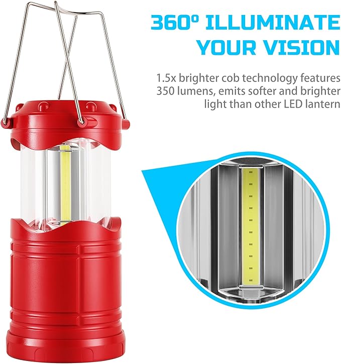 Lichamp LED Camping Lantern, 4 Pack Battery Powered Flashlight for Power Outages, Portable