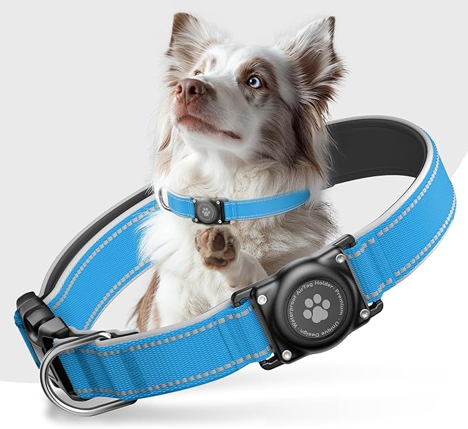 Airtag Dog Collar - 100% Waterproof AirTag Holder, Reflective, Soft Padded, Everlasting GPS Collar