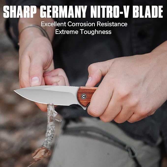 CIVIVI Primitrox Folding Knife for EDC, Flipper Pocket Knife with 3.48" Nitro-V Blade Wood Handle