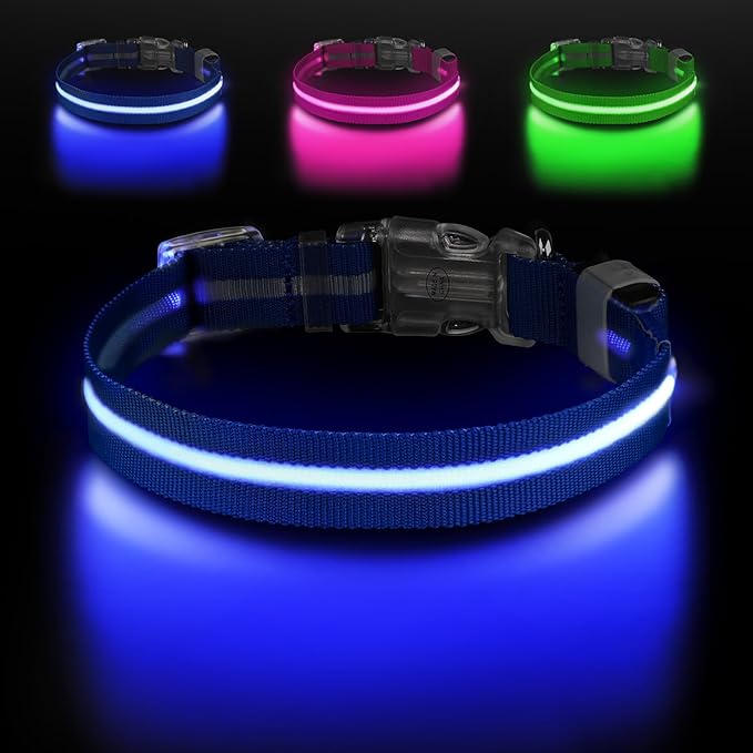 Light Up Dog Collar, Adjustable USB Rechargeable Glow in Dark Dog Collar ，Waterproof Dog Collars