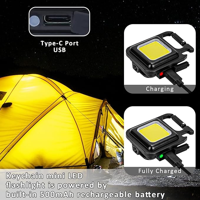 MAKDAK COB Rechargeable Keychain Flashlight 2Pack, High Lumen Super Bright LED Work Light with