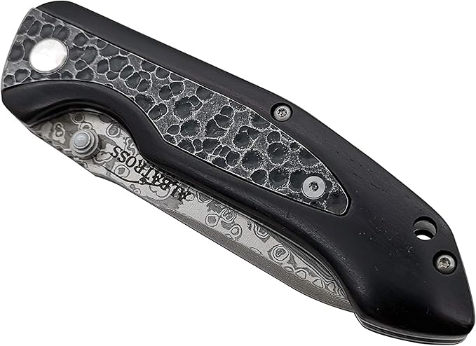 ALBATROSS Premium EDC Pocket Folding Knife with 3.5" Damascus Steel Blade & Ebony Wood Handle