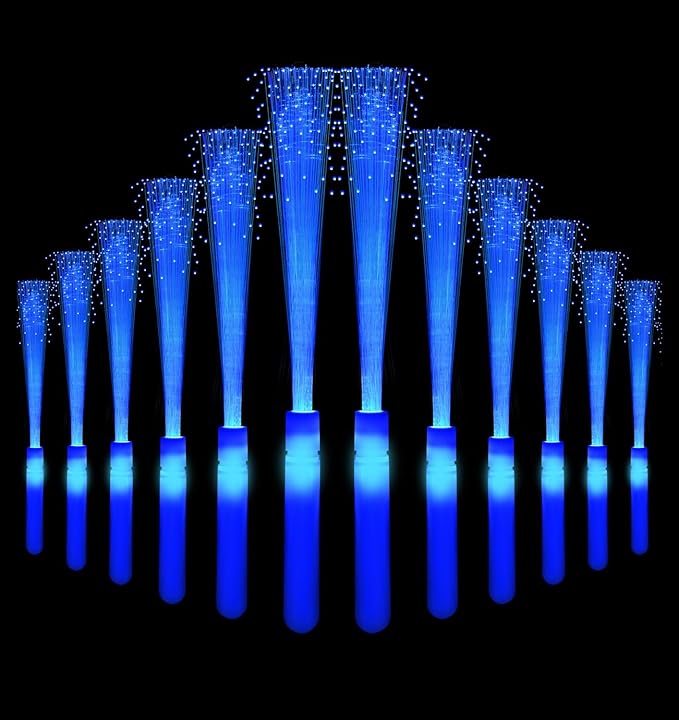12 Pack Blue Glow Fiber Optic Wands Bulk Light Up Wand Glow Sticks with 3 Light Modes for Easter