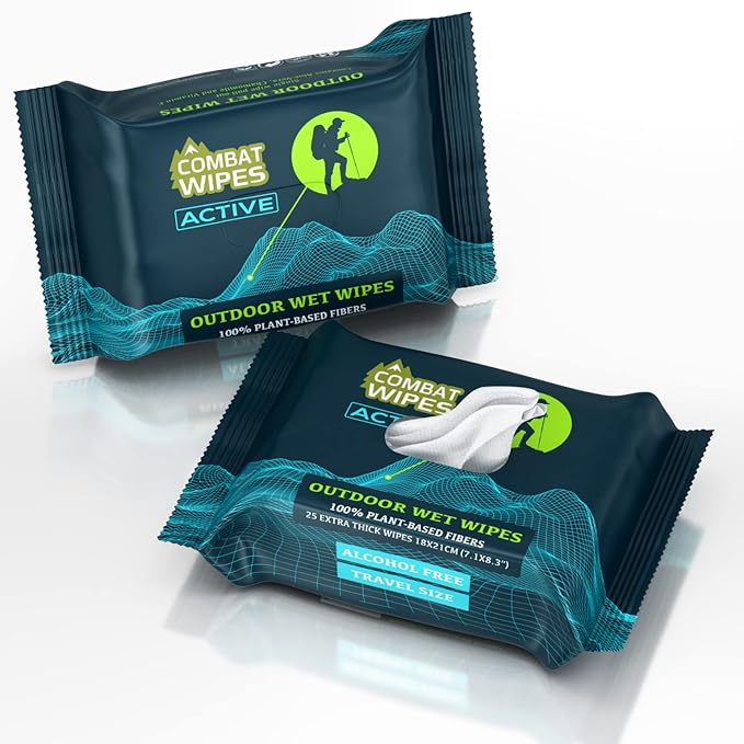 Combat Wipes ACTIVE Outdoor Wet Wipes - Extra Thick Camping Gear, Biodegradable, Body & Hand