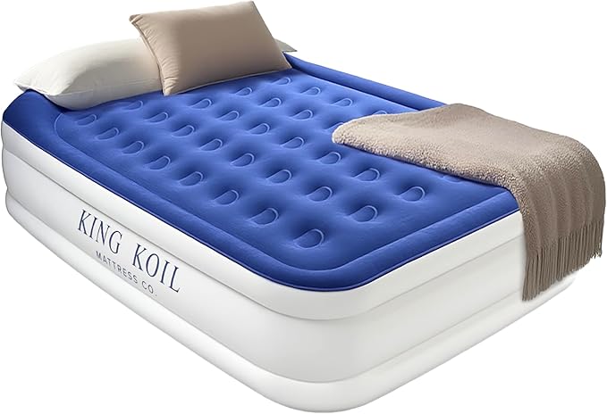 King Koil Luxury Queen Air Mattress with Built-in Pillow & Ultra-Fast Built-in High-Speed Pump