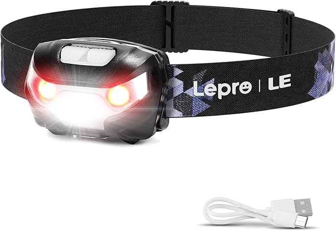 Lepro LED Headlamp Rechargeable - Super Bright Head Lamp with 5 Modes for Camping & Hiking Gear