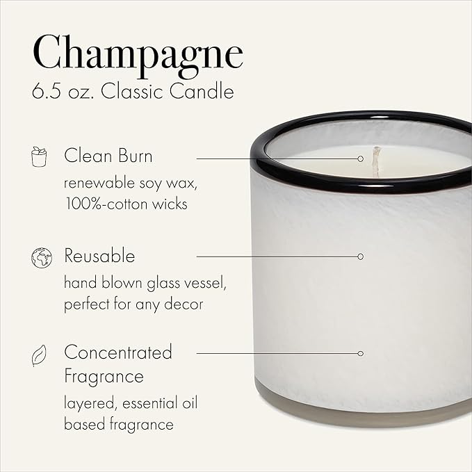 LAFCO New York Classic Candle, Champagne - Pack of 2, 6.5 oz - 50-Hour Burn Time - Reusable, Hand