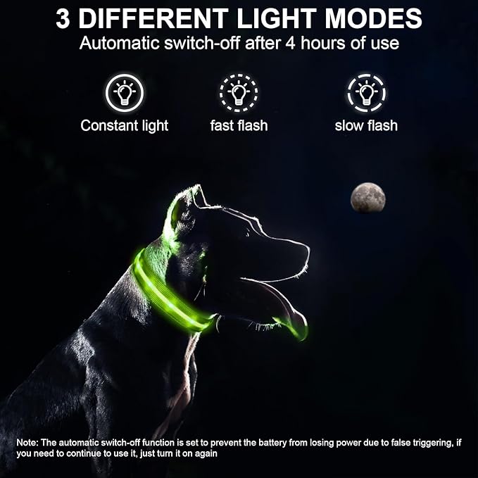 CHUKCHI LED Dog Collar Rechargeable,Waterproof Flashing Collar,Light Up Glow Collar, Adjustable