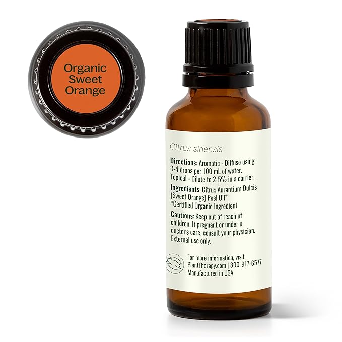 Plant Therapy Sweet Orange Organic Essential Oil 100% Pure, USDA Certified Organic, Undiluted