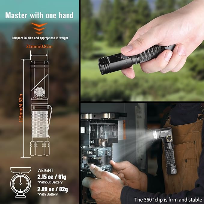 NICRON Rechargeable Flashlights Right Angle 90 Degree B74pro,1000 High Lumens Magnetic for