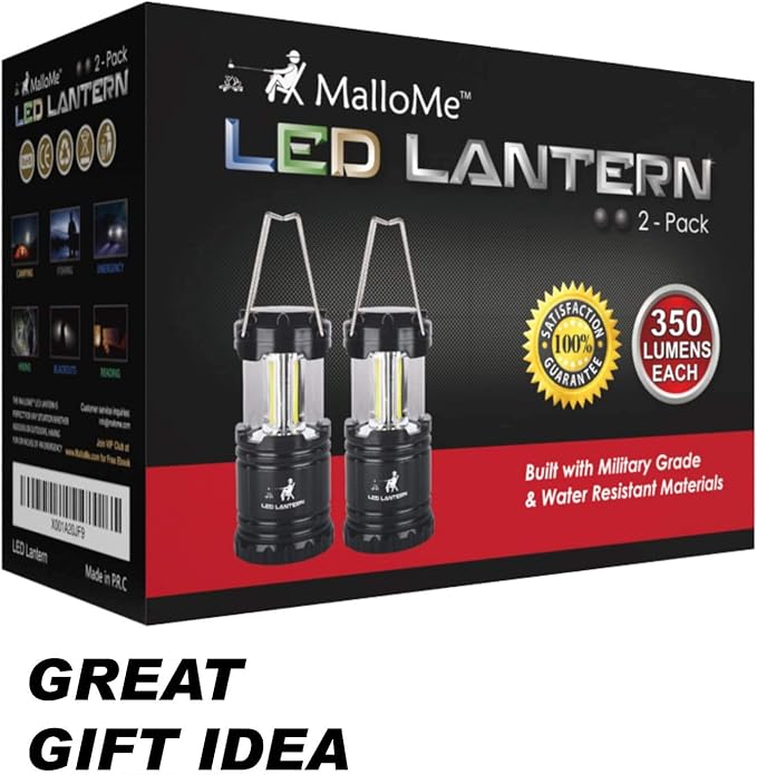 MalloMe LED Camping Lantern Flashlights 2 Pack & 4 Pack - Super Bright - 350 Lumen Portable Outdoor