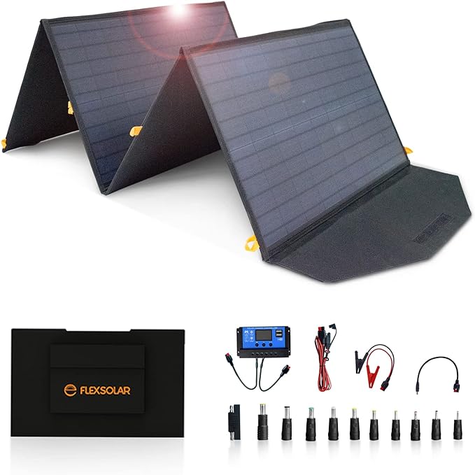 FlexSolar 120W Foldable Solar Panels Chargers 20v-28v DC Output IP65 Waterproof Power Outage