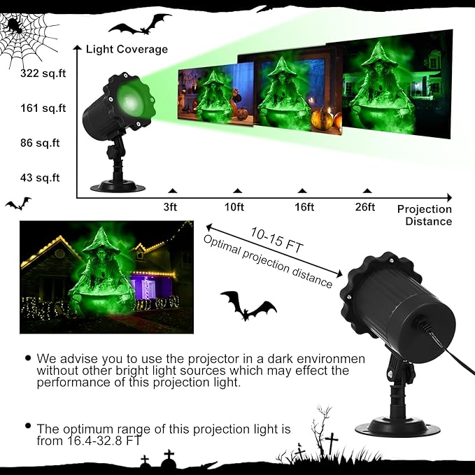Treela Halloween Projector Lights Outdoor Dynamic Witches and Cauldron Lights Decoration Outside