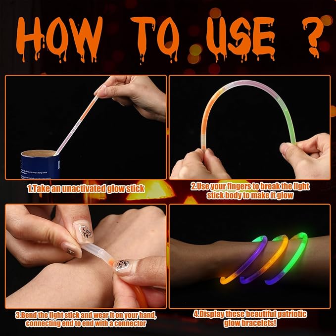 Wettarn 150 Pcs Halloween Glow Sticks 8" Halloween Bracelets Party Supplies Glow in The Dark