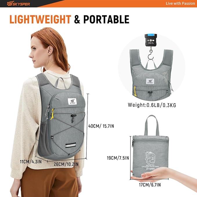 SKYSPER Foldable Hiking Backpack - 10L Small Lightweight Daypack Breathable Travel Backpacks for
