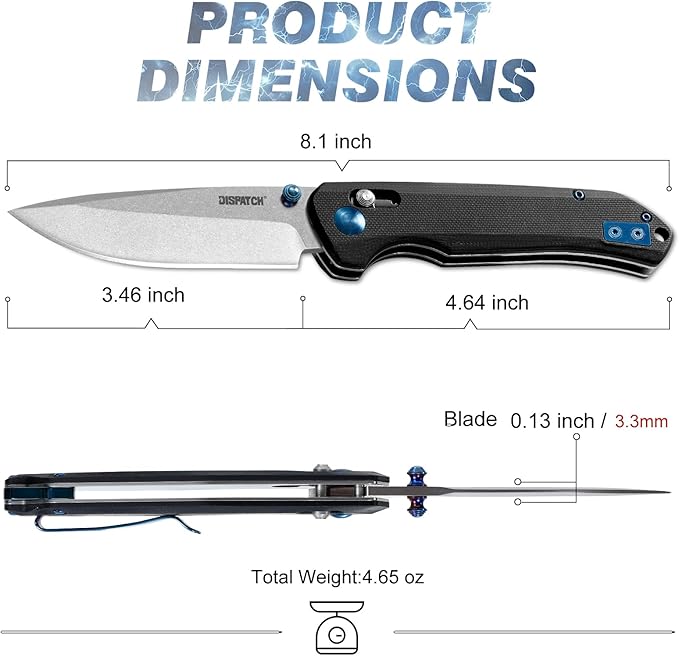 Axis Lock Folding Pocket Knife with Clip, 3.46" D2 Steel Drop Point Blade and G10 Handle, Crossbar