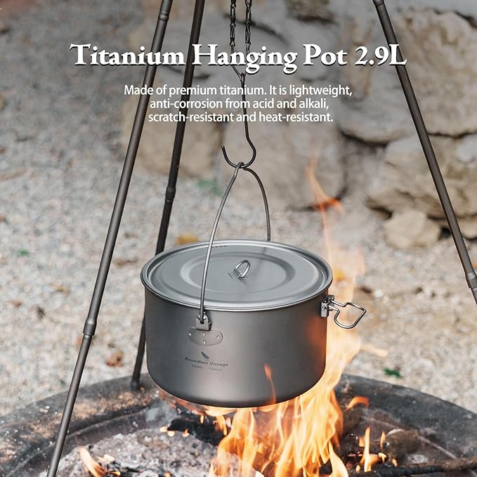 Boundless Voyage Titanium Hanging Pot for Outdoor Camping Backpacking Hiking Ultralight Portable
