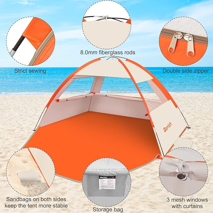 Gorich Beach Tent Sun Shelter for 3/4-5/6-7/8-10 Person with UPF 50ï¼?UV Protection, Lightweight &